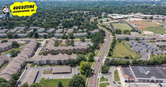 Drone shot of Overland Park neighborhood